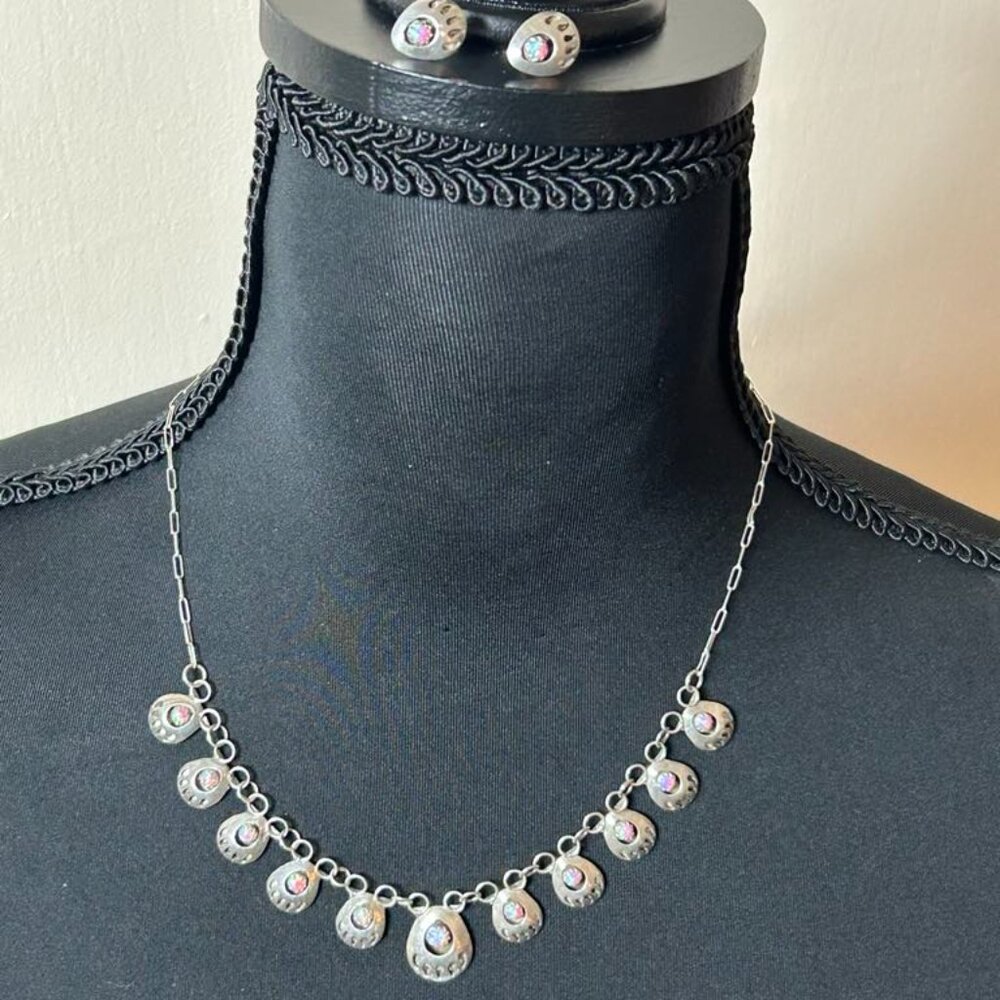 Navajo Created Opal Bear Paw Necklace and Earrings Set